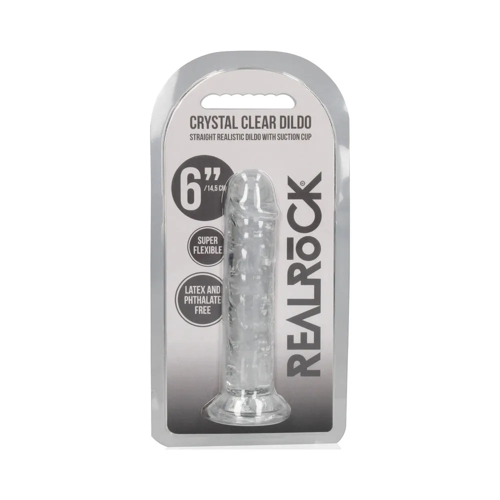 RealRock Crystal Clear Straight 6 in. Dildo Without Balls in Clear
