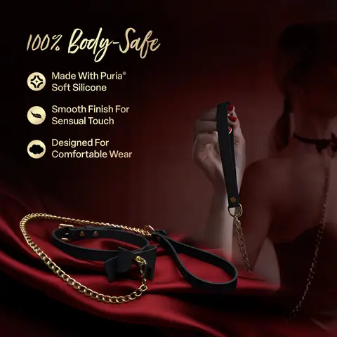 Temptasia Ardor Collar & Leash Black with Bow