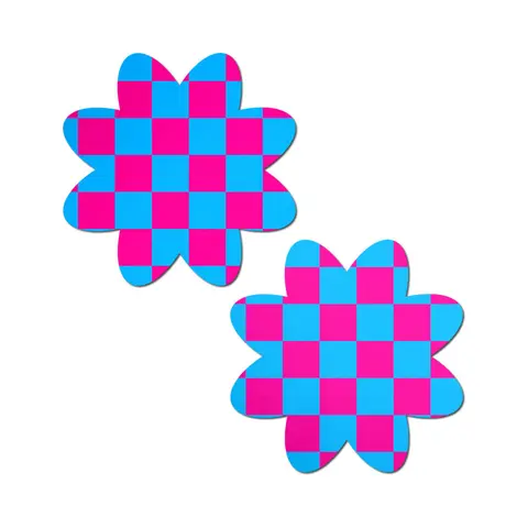 Pastease Neon Checkered Pink & Blue Petal Breast Pasties