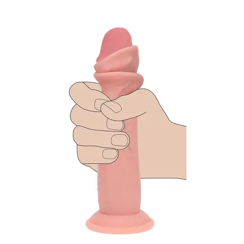 Realrock Sliding Skin Dual Density Silicone Dildo 8 in. in Beige