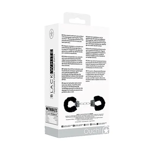 Ouch! Black & White Beginner Pleasure Furry Wrist Cuffs With Quick-Release Button Black