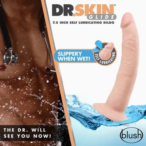 Dr. Skin Glide Realistic 7.5 in. Self-Lubricating Dildo in Beige