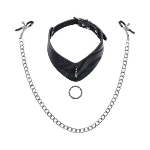 Sportsheets Velvet Noir Collar & Removable Clamps