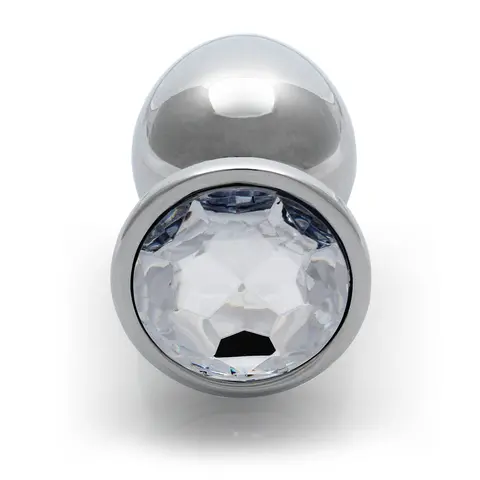 Ouch! Round Gem Butt Plug Large Silver/Diamond