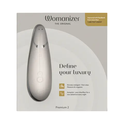 Womanizer Premium 2 Rechargeable Silicone Luxurious Pleasure Air Clitoral Stimulator in Gray