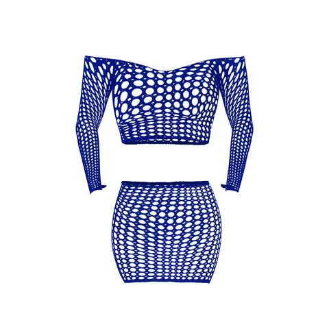 Magic Silk Seamless Off Shoulder Crop Top & Skirt Blue O/S