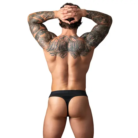 Male Power Open Ended Thong Open Black L/XL