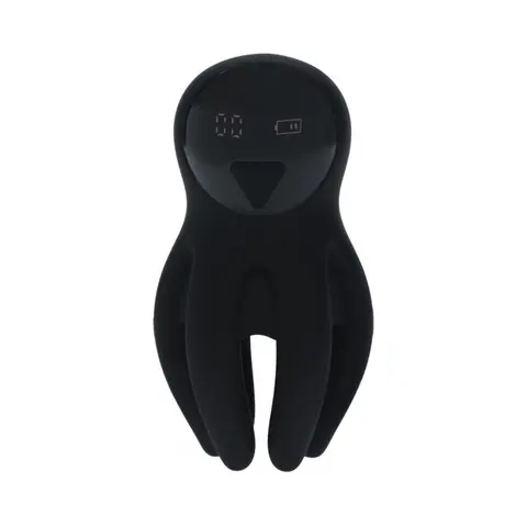 LEVELZ Digital Vibrating Silicone Penis Head Stimulator with Tentacles in Black