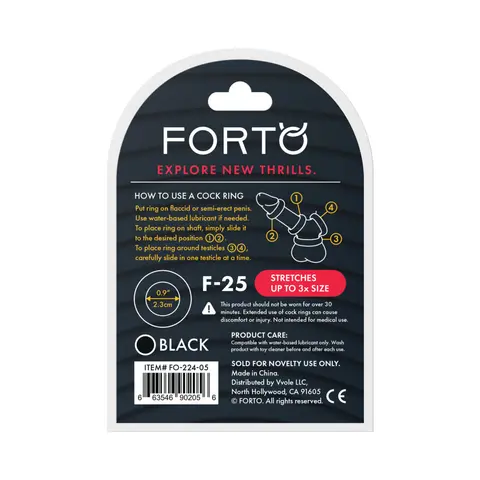 Forto F-25 Liquid Silicone Cockring 23mm in Black