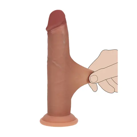 Realrock Sliding Skin Dual Density Silicone Dildo 6 in. in Tan