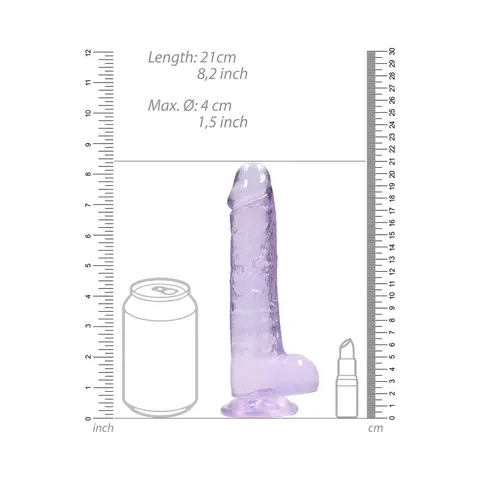 RealRock Crystal Clear Realistic 8 in. Dildo With Balls and Suction Cup in Purple