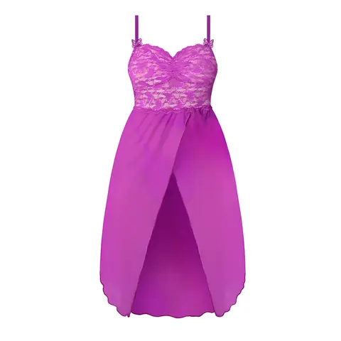 Magic Silk Butterfly Fantasies Gown & Thong Set Neon Purple Queen Size