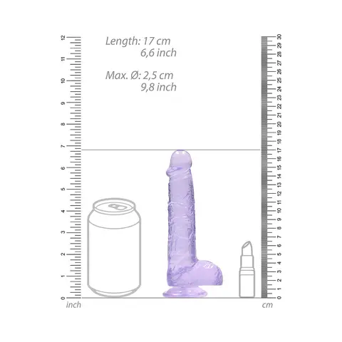 RealRock Crystal Clear Realistic 6 in. Dildo With Balls and Suction Cup in Purple