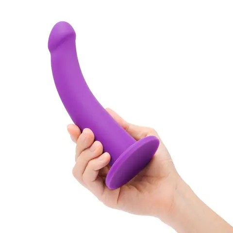Together Tilt 7 in. Vibrating Silicone Dildo & Harness Set Purple