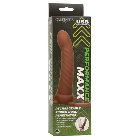Performance Maxx Rechargeable Ribbed Dual Penetrator Brown