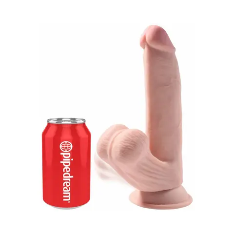 King Cock Plus 8 in. Triple-Density Cock With Swinging Balls Dildo in Beige