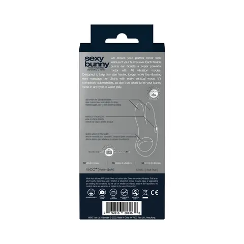 VeDO Sexy Bunny Rechargeable Vibrating C-Ring Black Pearl