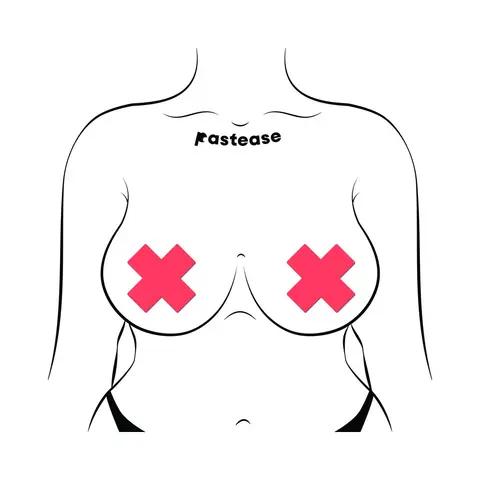 Pastease Plus X: Glow-in-the-Dark Neon Pink Cross Pasties Nipple Covers