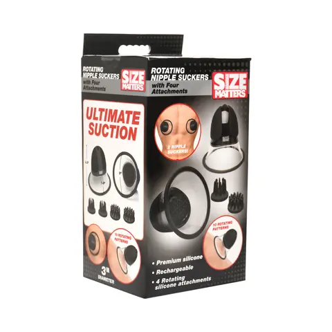 Size Matters 10X Rotating Silicone Nipple Suckers with 4 Attachments in Black