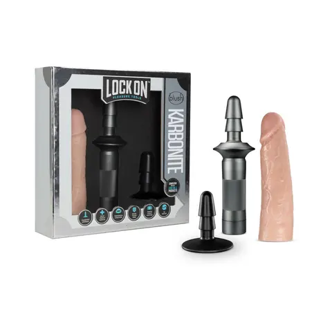 Blush Lock On Karbonite Realistic 7.75 in. Dildo with Handle & Suction Cup Adapter in Beige