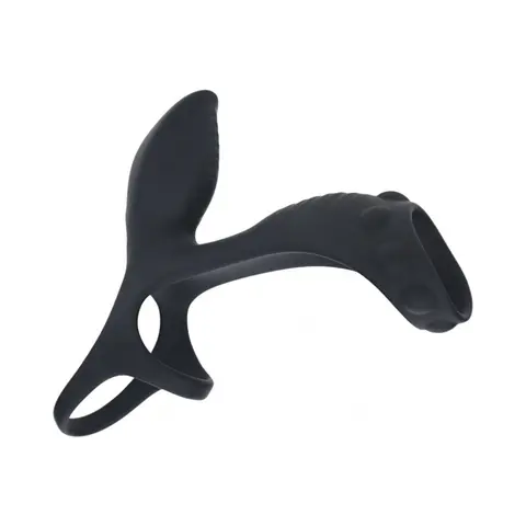 LEVELZ Vibrating Silicone Cock & Ball Ring with Shaft Loop in Black