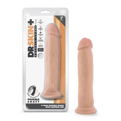Dr. Skin Plus Thick 9 in. Triple Density Posable Dildo in Beige
