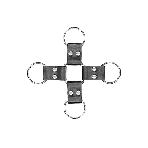 Ouch! Black & White Bonded Leather Hogtie With Hand & Ankle Cuffs Black