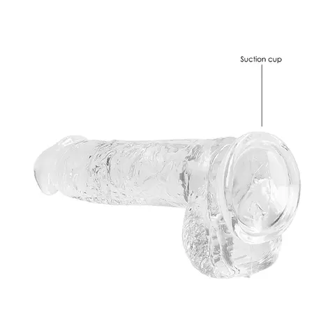 RealRock Crystal Clear Realistic 6 in. Dildo With Balls and Suction Cup in Clear