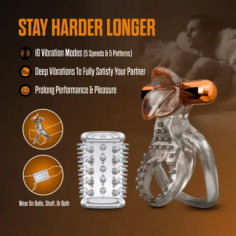 Stay Hard Vibrating Cock Ring Set with Sleeve 5