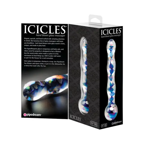 Icicles No. 8 Wavy 7 in. Glass Dildo Blue/Clear