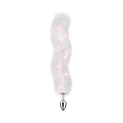 Foxy Tail Light Up Faux Fur Butt Plug With Multicolored Light Pattern in White