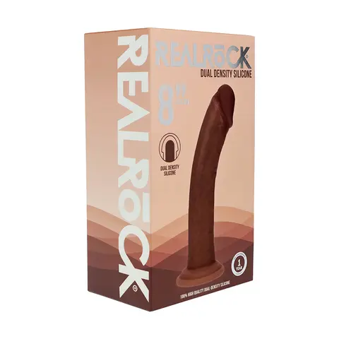 Realrock Dual Density Silicone Realistic Curved Dildo 8 in. in Brown