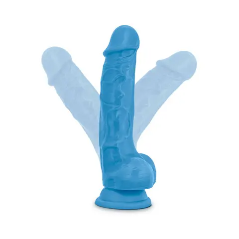 Neo 7.5 in. Dual Density Dildo with Balls Neon in Blue
