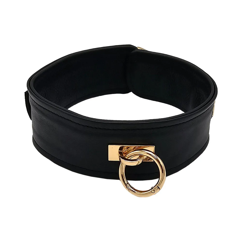 Rouge Leather Plain Collar Black with Gold Accessories