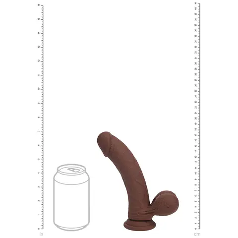 Realrock Realistic Dual Density Vibrating Silicone Dildo with Weighted Balls 7 in. in Brown