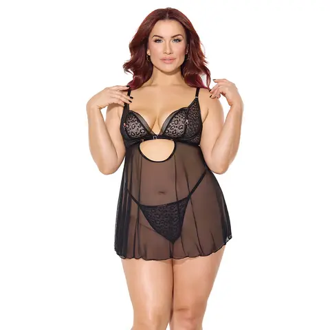 Coquette Pleasure Babydoll & G-String Black Queen Size