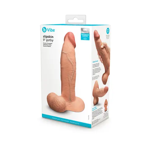 b-Vibe Slipskin Realistic Silicone Dildo 9 in. Girthy in Mocha