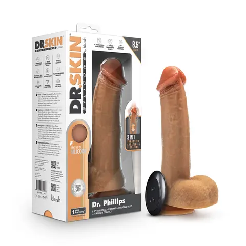 Dr. Skin Silicone Dr. Phillips 8.5 in. Thrusting, Gyrating & Vibrating Dildo with Remote Control Tan