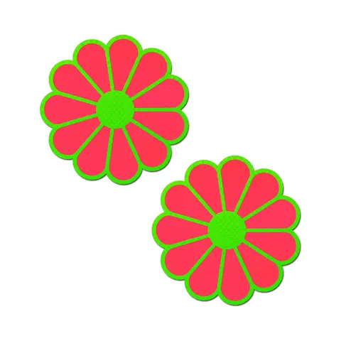 Pastease Daisy: Neon Green & Glow-in-the-Dark Neon Pink Petal Pasties Nipple Covers