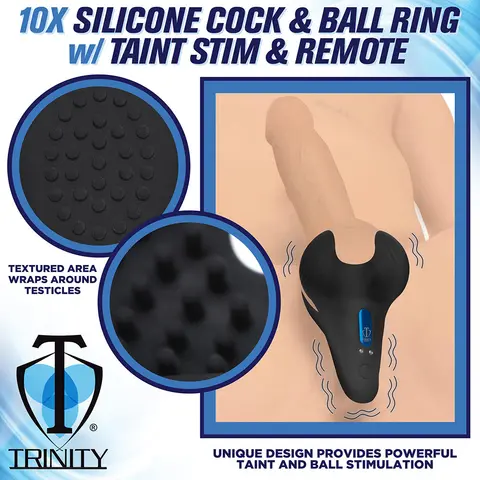 Trinity Men 10X Silicone Cock & Ball Ring with Taint Stim and Remote Control