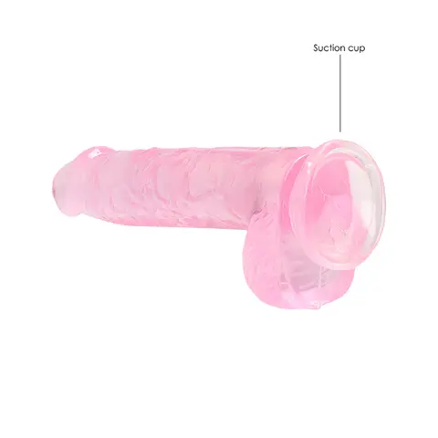 RealRock Crystal Clear Realistic 6 in. Dildo With Balls and Suction Cup in Pink