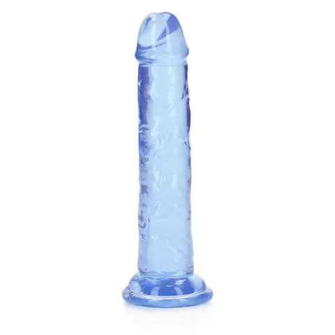 RealRock Crystal Clear Straight 6 in. Dildo Without Balls in Blue
