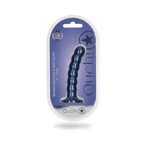 Ouch! Beaded Silicone 5 in. G-Spot Dildo Metallic Blue
