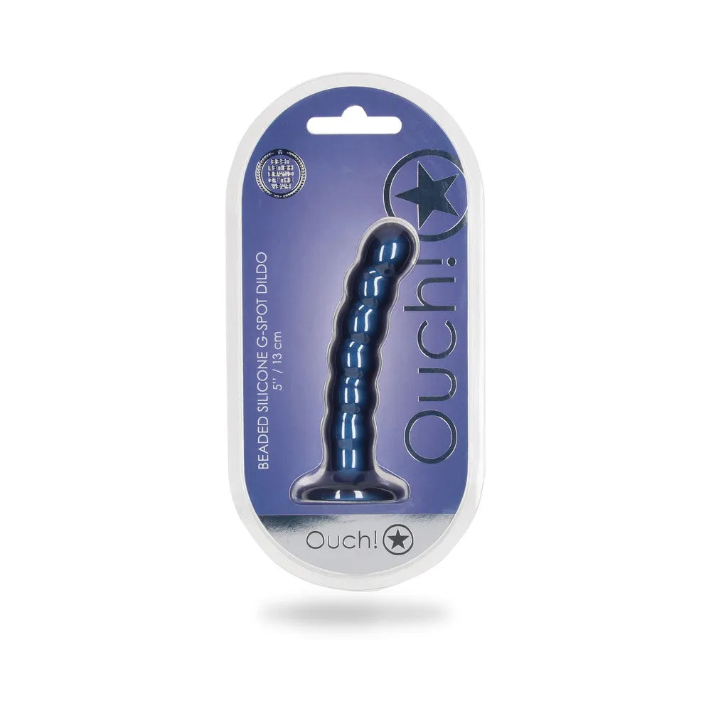 Ouch! Beaded Silicone 5 in. G-Spot Dildo Metallic Blue