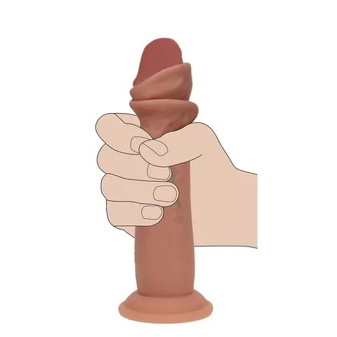 Realrock Sliding Skin Dual Density Silicone Dildo 7 in. in Tan