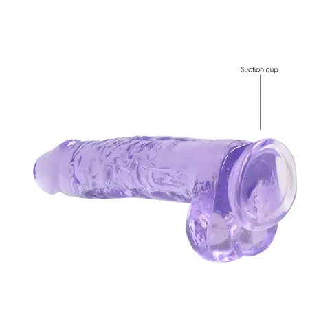 RealRock Crystal Clear Realistic 9 in. Dildo With Balls and Suction Cup in Purple
