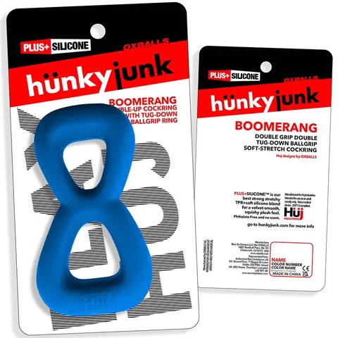 Hunkyjunk Boomerang Double-Ring Cockring & Nut-Tugger Teal Fizz
