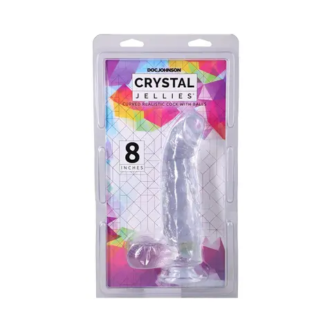 Crystal Jellies Curved Realistic Cock with Balls 8 in. in Clear