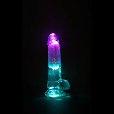 RealRock Wireless Rechargeable Remote Control LED Vibrating 6 in. Dildo with Balls Clear