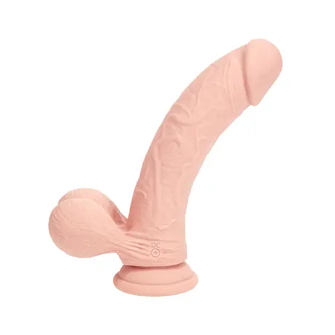 Realrock Realistic Dual Density Vibrating Silicone Dildo with Weighted Balls 6 in. in Beige